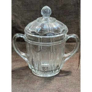 Hazel Atlas Clear Glass 2 Handle Sugar Bowl‎ w/Lid ~ Vintage 1930s (1656)